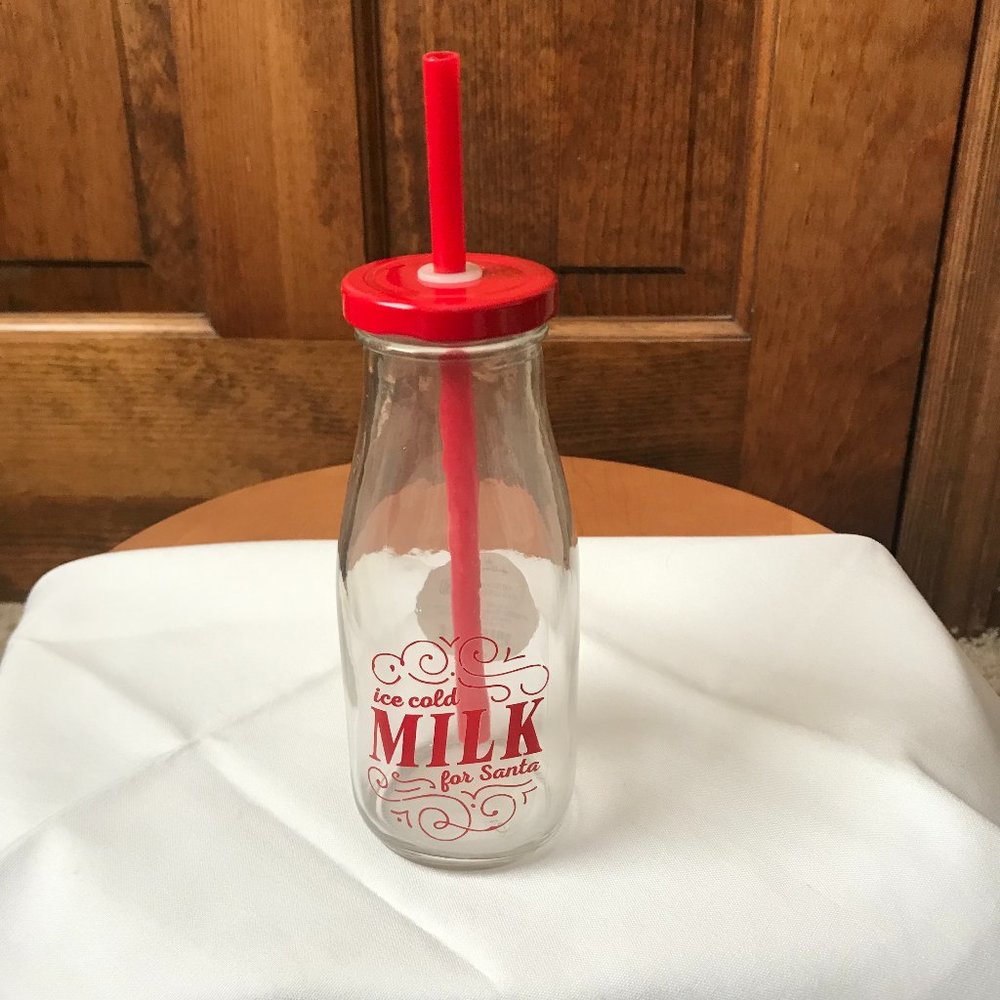 FINAL PRICE - New Hallmark "Ice Cold Milk for Santa" Bottle w/Red Lid & Straw
